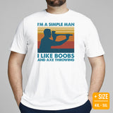 Lumberjack T-Shirt - Gift for Logger, Carpenter, Axe Thrower - Logging, Carpentry Outfit, Clothes - I Like Boobs And Axe Throwing Tee - White, Plus Size