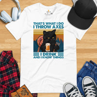 Lumberjack T-Shirt - Gift for Logger, Carpenter, Beer & Cat Lover - Logging Outfit, Clothes - I Throw Axes I Drink And Know Things Tee - White