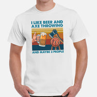 Lumberjack T-Shirt - Gift for Logger, Carpenter, Beer Lover - Logging, Carpentry Outfit, Clothes - I Like Beer And Axe Throwing Tee - White, Men