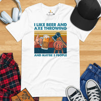 Lumberjack T-Shirt - Gift for Logger, Carpenter, Beer Lover - Logging, Carpentry Outfit, Clothes - I Like Beer And Axe Throwing Tee - White