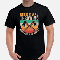 Lumberjack T-Shirt - Gift for Logger, Carpenter, Beer Lover - Logging Outfit, Clothes - Beer And Axe Throwing What Could Go Wrong Tee - Black, Men