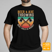 Lumberjack T-Shirt - Gift for Logger, Carpenter, Beer Lover - Logging Outfit, Clothes - Beer And Axe Throwing What Could Go Wrong Tee - Black, Plus Size