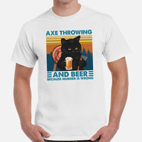 Lumberjack T-Shirt - Gift for Logger, Carpenter, Cat Lover - Logging Outfit, Clothes - Axe Throwing & Beer Because Murder Is Wrong Tee - White, Men