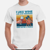 Lumberjack T-Shirt - Gift for Logger, Carpenter, Wine Lover - Logging, Carpentry Outfit, Clothes - I Like Wine And Axe Throwing Tee - White, Men