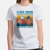 Lumberjack T-Shirt - Gift for Logger, Carpenter, Wine Lover - Logging, Carpentry Outfit, Clothes - I Like Wine And Axe Throwing Tee - White, Women