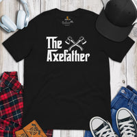 Lumberjack T-Shirt - Gifts for Loggers, Carpenters, Axe Throwers - Logging, Axe Throwing, Carpentry Outfit, Clothes - The Axefather Tee - Black