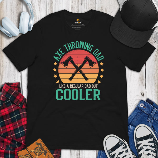 Lumberjack T-Shirt - Gifts for Loggers, Carpenters, Axe Throwers - Logging, Axe Throwing Outfit, Clothes - Proud Axe Throwing Dad Tee - Black