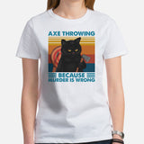 Lumberjack T-Shirt - Gifts for Loggers, Carpenters, Cat Lovers - Logging Outfit, Clothes - Axe Throwing Because Murder Is Wrong Tee - White, Women