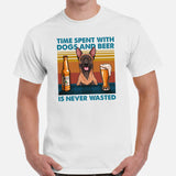 Malinois Dog Themed Clothes - Canine Tee Shirts For Humans - Gifts for Dog Lovers - Time Spent With Dogs & Beer Is Never Wasted T-Shirt - White, Men