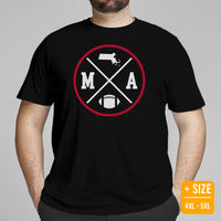 Massachusetts Football Emblem Fanatic Vintage Graphic T-Shirt: Retro Style, Ideal Gifts for Him & Her, Football Fans - Game Day Shirt - Black, Plus Size