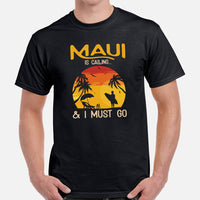 Maui, Lahaina Beach Retro Sunset T-shirt - Hawaii Vacation Shirt - Summer Vibes Tee - Gift for Surfer, Outdoorsy Camper, Nature Lover - Black, Men