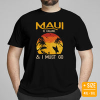 Maui, Lahaina Beach Retro Sunset T-shirt - Hawaii Vacation Shirt - Summer Vibes Tee - Gift for Surfer, Outdoorsy Camper, Nature Lover - Black, Plus Size