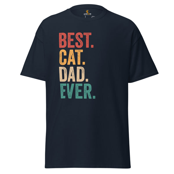 The Purr-fect Gift for Cat Lover Vintage Best Cat Dad Ever Short Sleeve Shirt | The Ideal Father's Day, Birthday Gift for Cat Dad - Navy