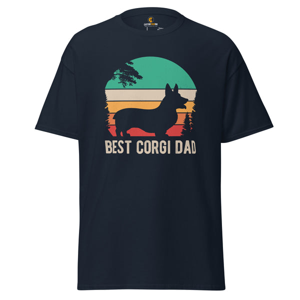 The Purr-fect Gift for Dog Lover Vintage Best Corgi Dad Ever Short Sleeve Shirt | The Ideal Father's Day, Birthday Gift for Dog Dad - Navy