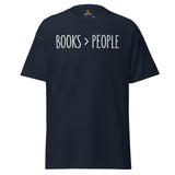 Ideal Book Lovers Gift Books Over People Bookish Short-Sleeve Shirt for Bookworms, Booktoks, Passionate Librarians, Avid Readers - Navy