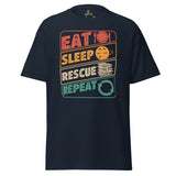 Purr-fect Book Lover Gift - Vintage Eat Sleep Rescue Repeat Bookish Shirt for Bookworms, Librarians, Fur Mom and Dad, Pet Owners - Navy