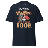 Ideal Book and Coffee Lover Gift Vintage Happiness Is A Cup of Coffee and A Good Book Bookish Shirt for Bookworms, Librarians, Teachers - Navy