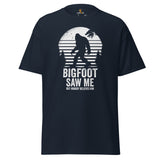 Cryptid Legends: Sasquatch, Yeti Tee - Camping & Squatchy Wilderness Adventure T-Shirt - Bigfoot Saw Me But Nobody Believes Him T-Shirt - Navy