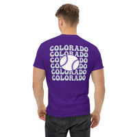 Retro Colorado Baseball Emblem Fanatic T-Shirt: Gift Ideas for Him & Her, Baseball Enthusiasts & Lovers - Vintage Game Day Shirt - Purple, Back