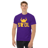 Minnesota Football Fanatic Vintage Graphic T-Shirt: Ideal Gift for Football Fans - Skol Viking's Helmet & Minnesota Map Themed Shirt - Purple