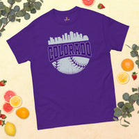 Vintage Colorado Skyline Baseball Fanatic Shirt: Gift Ideas for Him & Her, Baseball Lovers & Enthusiasts - Retro Style Game Day Tee - Purple