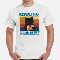 Men's & Women's Bowler Shirt, Outfit - Bowling Alley Themed Party Favors - Gift for Bowler - Bowling & Beer Because Murder Is Wrong Tee - White, Men