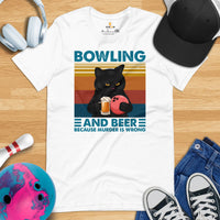 Men's & Women's Bowler Shirt, Outfit - Bowling Alley Themed Party Favors - Gift for Bowler - Bowling & Beer Because Murder Is Wrong Tee - White