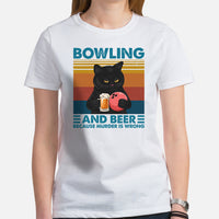 Men's & Women's Bowler Shirt, Outfit - Bowling Alley Themed Party Favors - Gift for Bowler - Bowling & Beer Because Murder Is Wrong Tee - White, Women