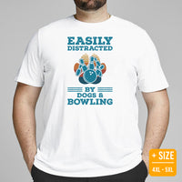 Men's & Women's Bowler Shirt, Outfit - Bowling Alley Themed Party Favors - Gift for Bowler - Easily Distracted By Dogs And Bowling Tee - White, Plus Size