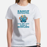 Men's & Women's Bowler Shirt, Outfit - Bowling Alley Themed Party Favors - Gift for Bowler - Easily Distracted By Dogs And Bowling Tee - White, Women