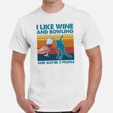 Men's & Women's Bowler Shirt, Outfit - Bowling Alley Themed Party Favors - Gift for Bowler, Wine Lover - I Like Wine And Bowling Tee - White, Men