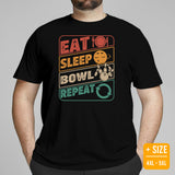 Men's & Women's Bowler Shirt, Outfit - Bowling Alley Themed Party Favors - Present, Gift for Bowler - Retro Eat Sleep Bowl Repeat Tee - Black, Plus Size