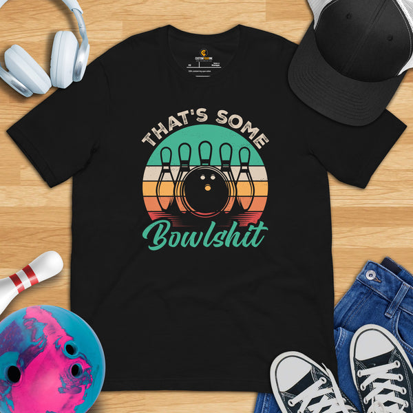 Men's & Women's Bowler Shirt, Outfit - Bowling Alley Themed Party Favors - Presents, Gifts for Bowlers - Funny That's Some Bowlshit Tee - Black