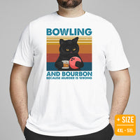 Men's & Women's Bowler Shirt, Outfit - Bowling Themed Party Favors - Gift for Bowler - Bowling And Bourbon Because Murder Is Wrong Tee - White, Plus Size