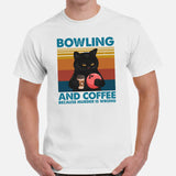 Men's & Women's Bowler Shirt, Outfit - Bowling Themed Party Favors - Gift for Bowler - Bowling And Coffee Because Murder Is Wrong Tee - White, Men