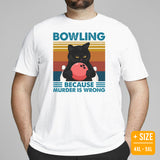 Men's & Women's Bowler T-Shirt, Outfit - Bowling Alley Themed Party Favors - Gifts for Bowlers - Bowling Because Murder Is Wrong Tee - White, Plus Size