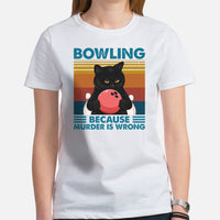 Men's & Women's Bowler T-Shirt, Outfit - Bowling Alley Themed Party Favors - Gifts for Bowlers - Bowling Because Murder Is Wrong Tee - White, Women