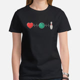 Men's & Women's Bowler T-Shirt, Outfit - Bowling Alley Themed Party Favors - Present, Gift for Bowler - Heartbeat Bowling Inspired Tee - Black, Women