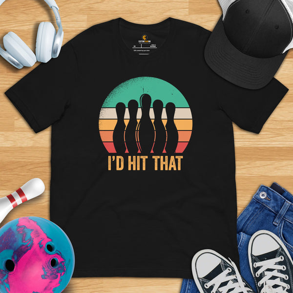 Men's & Women's Bowler T-Shirt, Outfit - Bowling Alley Themed Party Favors - Presents, Gifts for Bowlers - Funny I'd Hit That Tee - Black