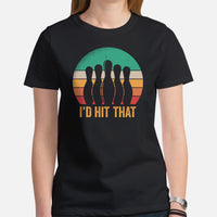 Men's & Women's Bowler T-Shirt, Outfit - Bowling Alley Themed Party Favors - Presents, Gifts for Bowlers - Funny I'd Hit That Tee - Black, Women