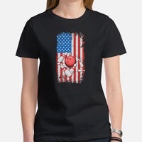 Men's & Women's Bowler T-Shirt, Outfit - Bowling Alley Themed Party Favors - Presents, Gifts for Bowlers - Patriotic US Flag Themed Tee - Black, Women