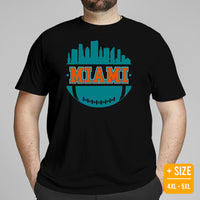 Miami Skyline Football Fanatic Vintage Graphic T-Shirt: Ideal Gift for Him & Her, Football Fans - Retro Style Game Day Shirt - Black, Plus Size