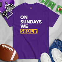 Minnesota Football Fanatic Vintage Graphic T-Shirt: Ideal Gift for Football Fans - Game Day Shirt - On Sundays We Skol Shirt - Purple