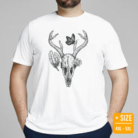 Monarch Butterfly Shirt - Camping Shirt - Gifts for Outdoorsmen, Campers, Nature & Insect Lovers - Monarch, Deer Skull & Mushroom T-Shirt - White, Plus Size