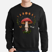 Moon Phases Aesthetic Goblincore & Spacecore Sweatshirt - Fairycore, Cottagecore Pullover for Mushroom Hunter & Astronomy Enthusiast - Black, Men