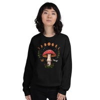 Camping & Hiking Sweatshirt - Mushroom Sweatshirt - Presents, Gift Ideas for Happy Campers & Hikers, Nature Lovers - Moon Phases Sweatshirt - Black