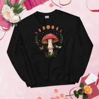 Camping & Hiking Sweatshirt - Mushroom Sweatshirt - Presents, Gift Ideas for Happy Campers & Hikers, Nature Lovers - Moon Phases Sweatshirt - Black