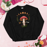 Moon Phases Aesthetic Goblincore & Spacecore Sweatshirt - Fairycore, Cottagecore Pullover for Mushroom Hunter & Astronomy Enthusiast - Black