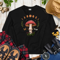 Camping & Hiking Sweatshirt - Mushroom Sweatshirt - Presents, Gift Ideas for Happy Campers & Hikers, Nature Lovers - Moon Phases Sweatshirt - Black