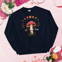 Camping & Hiking Sweatshirt - Mushroom Sweatshirt - Presents, Gift Ideas for Happy Campers & Hikers, Nature Lovers - Moon Phases Sweatshirt - Navy